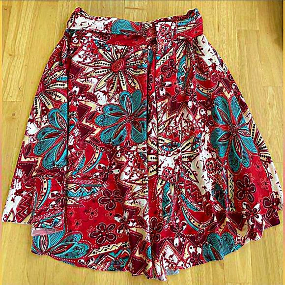 Neesha Red Floral Print Skirt Small Medium Bohemian Paisley Festival - Picture 1 of 4